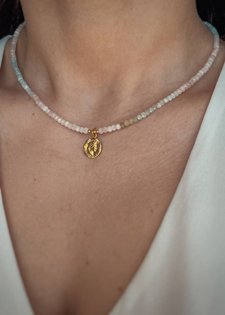 Naszyjnik z kamieni naturalnych Morganit pozłacany z zawieszką