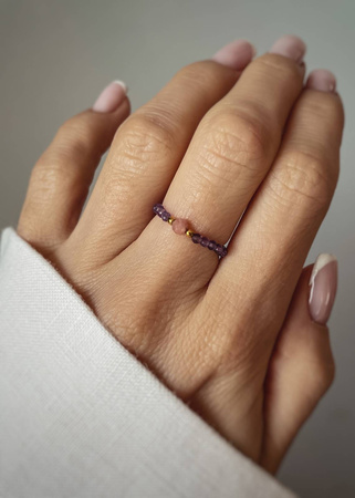 Pierścionek Elastyczny Kamienie Naturalne Rodochrozyt i Ametyst