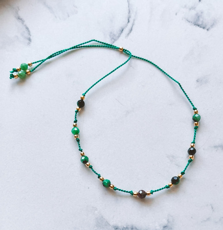 Bransoletka kamienie naturalne zoisyt z rubinem nić jedwabna