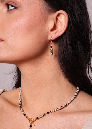 Naszyjnik jaspis dalmatyński i czarny turmalin toggle z zawieszką