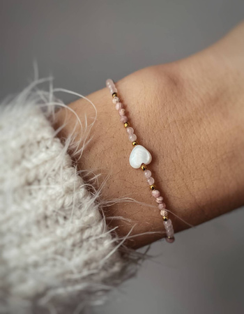 Bracelet and Ring Set - Rose Quartz, Rhodochrosite and Mother of Pearl