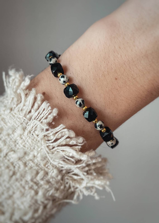 Bransoletka na gumce z Czarnych Turmalinów i Jaspisów