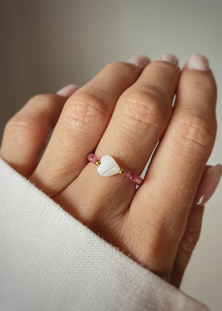 Bracelet and Ring Set - Rose Quartz, Rhodochrosite and Mother of Pearl