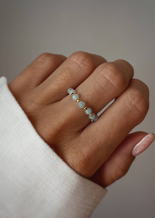 Pierścionek Elastyczny Kamienie Naturalne Amazonit