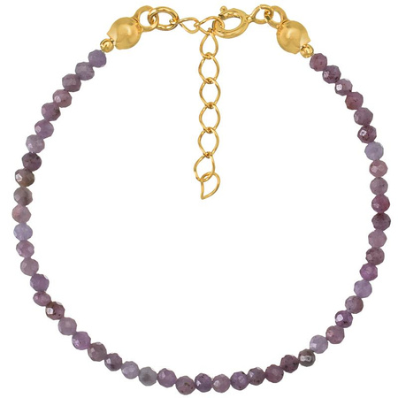 Bransoletka srebrna pozłacana z kamieni naturalnych rubiny 3 mm