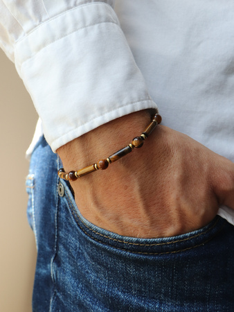 Bransoletka męska - tygrysie oko z hematytem