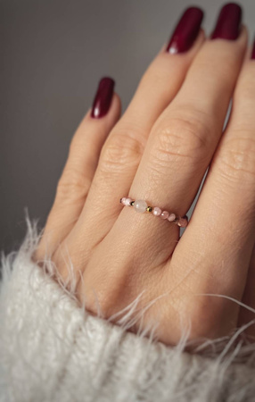 Elastic Ring Natural Stones Rose Quartz and Rhodochrosite