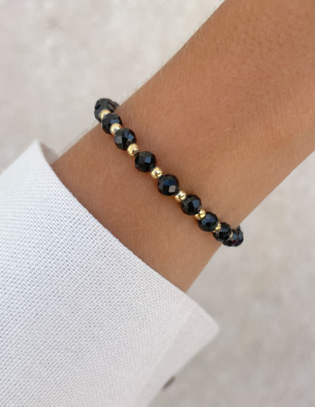 Bransoletka na gumce z czarnego turmalinu z hematytem - ochrona, pamięć, wsparcie