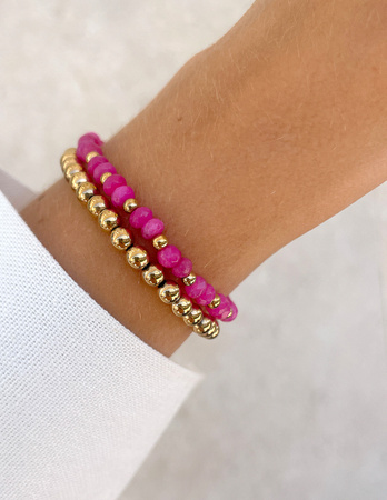 Bransoletki na gumce - jadeit różowy z hematytem