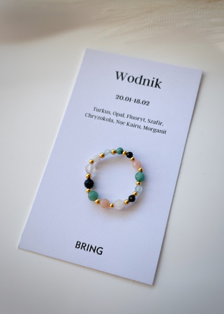 Pierścionek elastyczny znak zodiaku Wodnik pozłacany