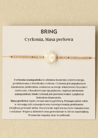 Bransoletka na nici z cyrkonii szampańskiej i róży z masy perłowej, dobrobyt, pewność siebie