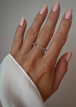 Elastic ring Natural Stones Fluorite Silver Gold-plated