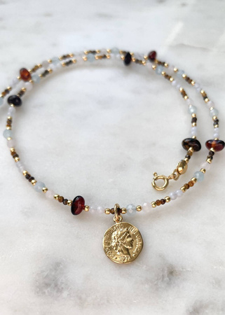 Naszyjnik Znak Zodiaku Bliźnięta Kamienie Naturalne z Zawieszką