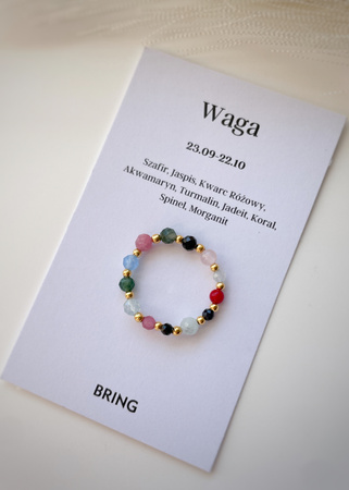 Pierścionek elastyczny znak zodiaku Waga pozłacana