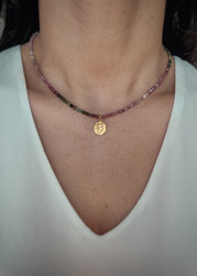 Necklace Natural Stones Mix Tourmalines with a pendant