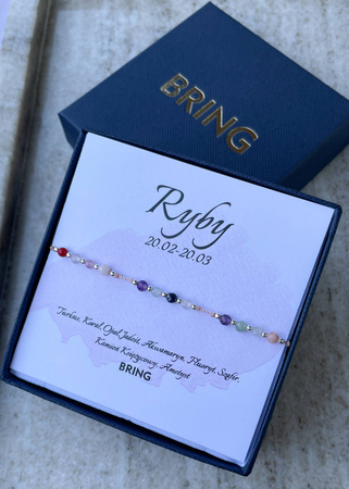 Bransoletka znak zodiaku Ryby srebrne kulki