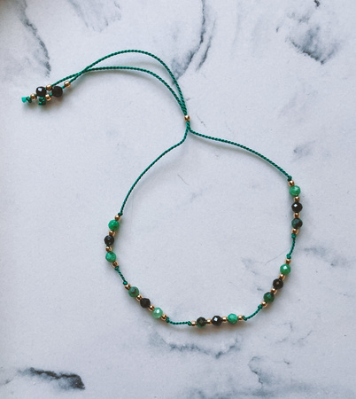 Bracelet natural zoisite stones with ruby, spinel, silk thread