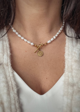 Naszyjnik Perły Naturalne "Nadia" Pozłacany z Zawieszką