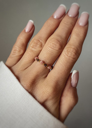 Pierścionek Elastyczny Kamienie Naturalne Rodochrozyt i Kwarc Dymny