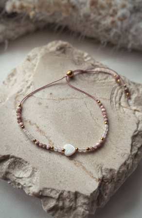Bracelet and Ring Set - Rose Quartz, Rhodochrosite and Mother of Pearl