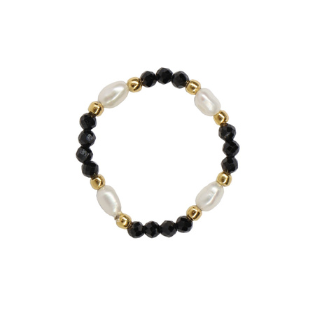 Elastic ring with natural spinel stones and pearls