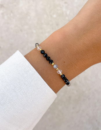 Talizman - czarny turmalin, kryształ górski, labradoryt, hematyt - ochrona i dobrobyt