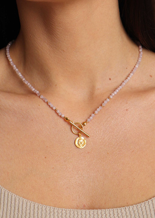 Naszyjnik z kamieni naturalnych Kunzyt Toggle z zawieszką