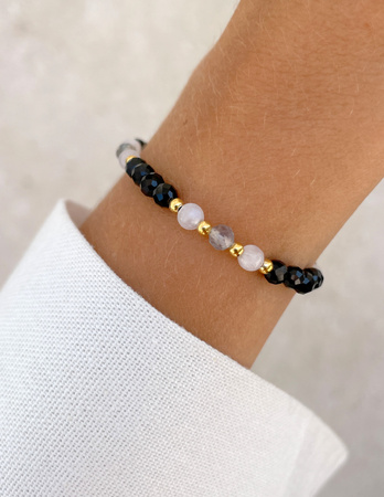 Talizman - czarny turmalin, kamień księżycowy, labradoryt, hematyt - ochrona i pewność siebie