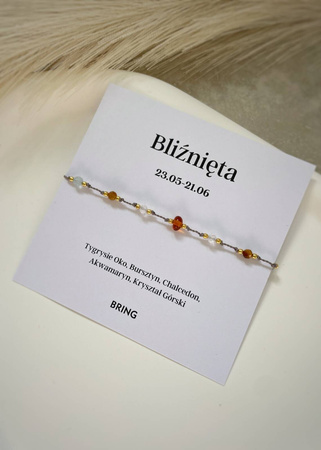 Bransoletka znak zodiaku Bliźnięta pozłacane kulki 