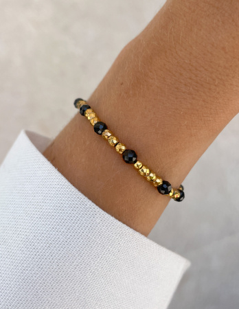 Bransoletka na gumce z czarnego turmalinu z hematytem - ochrona, odwaga, pamięć