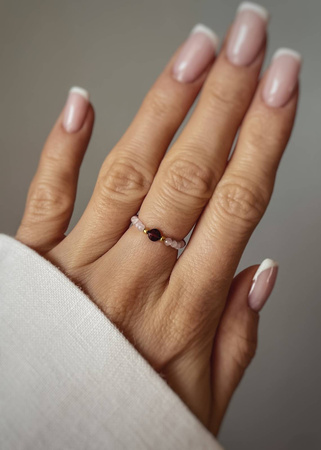 Pierścionek Elastyczny Kamienie Naturalne Kunzyt i Granat