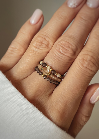 Zestaw Trzech Pierścionków Elastycznych z Kwarcu Dymnego, Cytrynu i Jaspisu