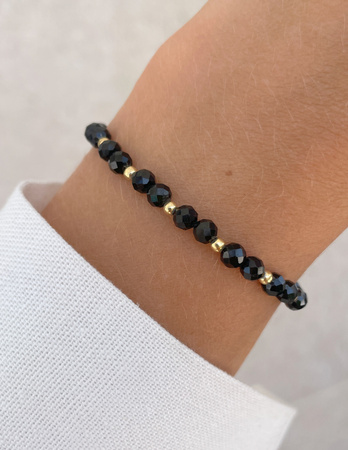 Bransoletka na gumce z czarnego turmalinu z hematytem - ochrona, pamięć, wsparcie