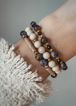 Bransoletka na gumce z Kamieni Słonecznych i Kwarcu Dymnego