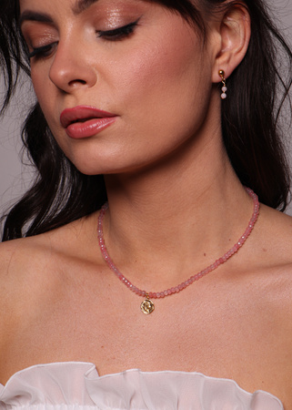 Naszyjnik jadeit różowy z zawieszką