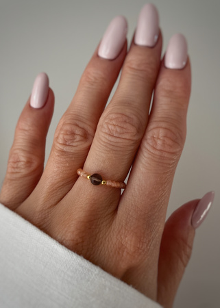 Pierścionek elastyczny kwarc dymny kamień słoneczny