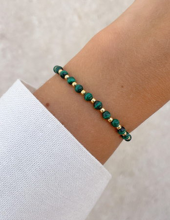 Bransoletka na gumce z malachitu z hematytem - obfitość,  optymizm, spokojny sen