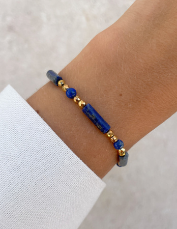 Bransoletka na gumce lapis lazuli z hematytem - inspiracja, mądrość, prawda
