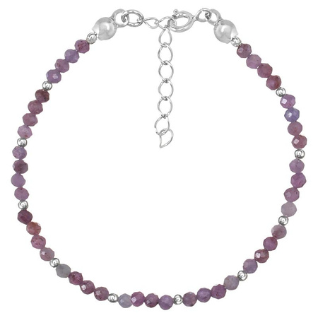 Bransoletka srebrna z kamieni naturalnych rubiny 3 mm