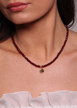 Naszyjnik jadeit bordowy z zawieszką