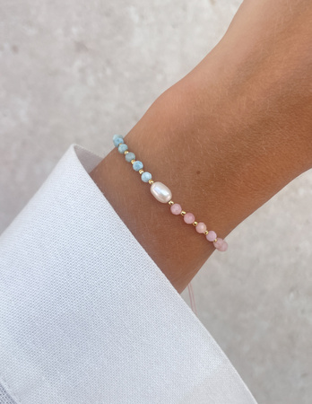 Bransoletka na nici z larimaru i opalu z perłą Bella - kreatywność, odrodzenie, entuzjazm