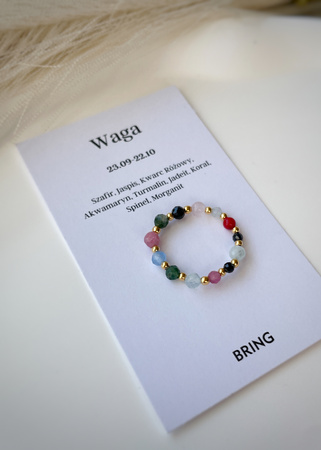 Pierścionek elastyczny znak zodiaku Waga pozłacana