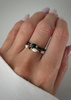 Set of Three Elastic Natural Stone Rings - Champagne Cubic Zirconia and Rhodonite