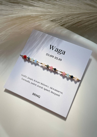 Bransoletka znak zodiaku Waga pozłacane kulki