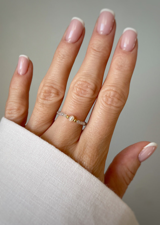 Pierścionek elastyczny Labradoryt z perłą