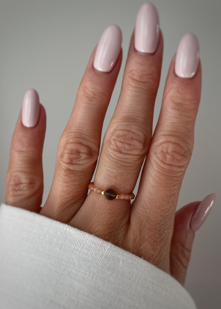 Pierścionek elastyczny kwarc dymny kamień słoneczny