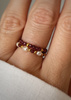 Set of Three Elastic Natural Stone Rings - Champagne Cubic Zirconia and Rhodonite