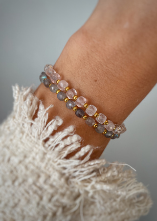 Bracelet and Ring Set - Rose Quartz, Rhodochrosite and Mother of Pearl