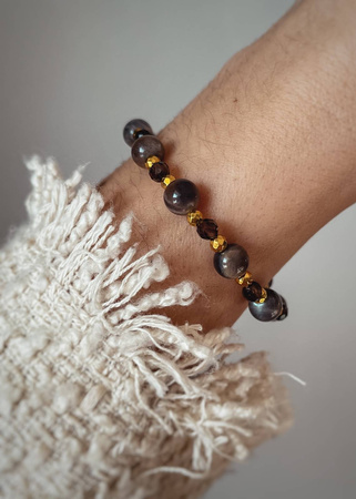 Bransoletka na gumce z Kamieni Słonecznych i Kwarcu Dymnego