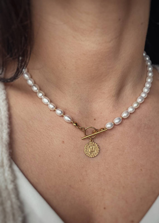 Naszyjnik Perły Naturalne "Gabi" Pozłacany z Zawieszką